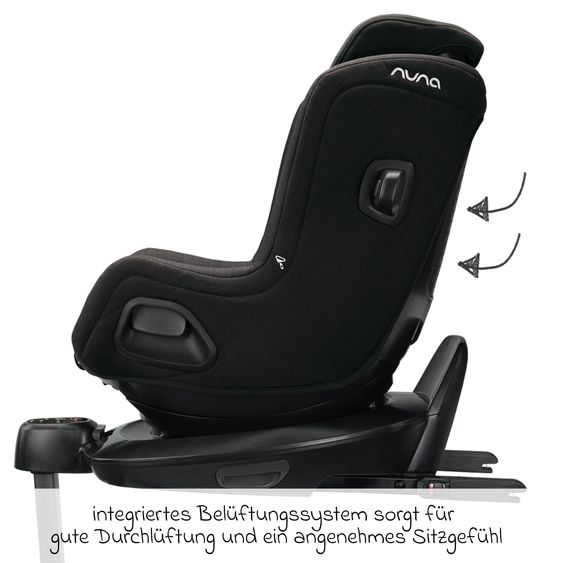 Nuna Reboarder child seat TODL next i-Size 360° incl. Base Curve rotatable from birth to 4 years (40 cm - 105 cm) with seat reducer, padding protection & play animal - Caviar