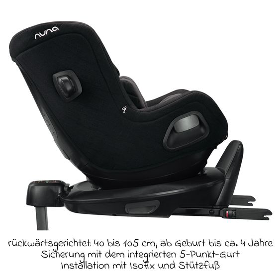Nuna Reboarder child seat TODL next i-Size 360° incl. Base Curve rotatable from birth to 4 years (40 cm - 105 cm) with seat reducer, padding protection & play animal - Caviar