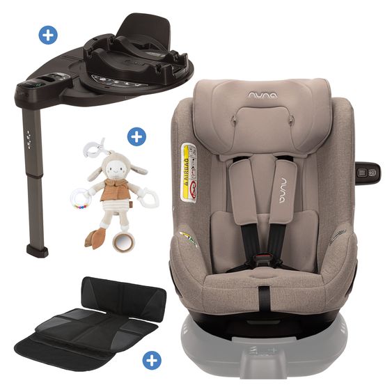 Nuna Reboarder child seat TODL next i-Size 360° incl. Base Curve rotatable from birth to 4 years (40 cm - 105 cm) with seat reducer, padding protection & play animal - Cedar