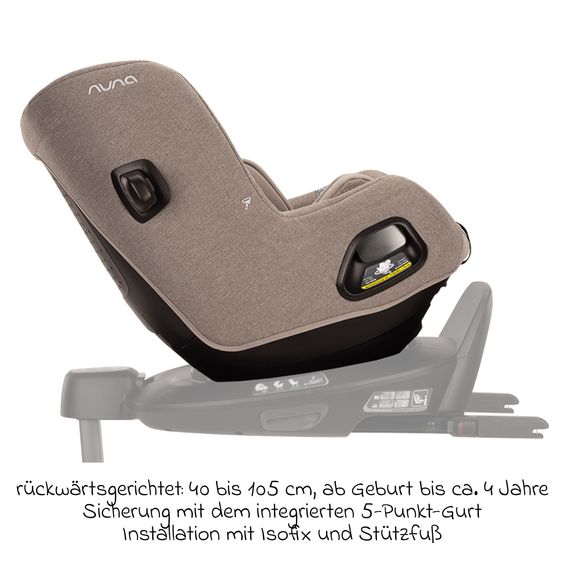 Nuna Reboarder child seat TODL next i-Size 360° incl. Base Curve rotatable from birth to 4 years (40 cm - 105 cm) with seat reducer, padding protection & play animal - Cedar