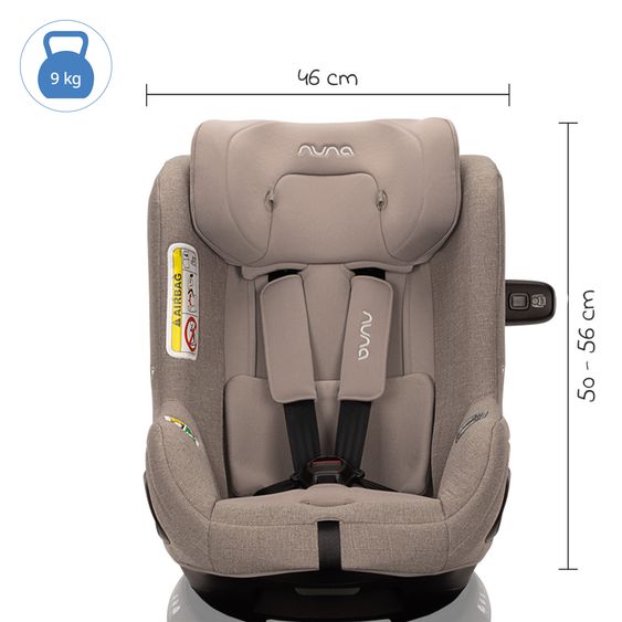 Nuna Reboarder child seat TODL next i-Size 360° incl. Base Curve rotatable from birth to 4 years (40 cm - 105 cm) with seat reducer, padding protection & play animal - Cedar