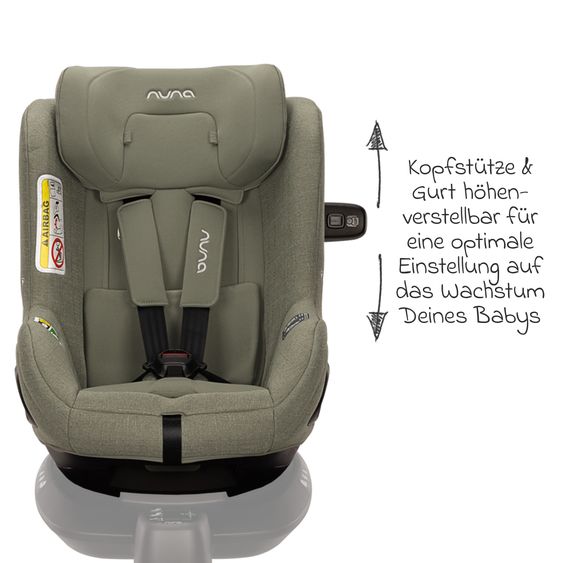 Nuna Reboarder child seat TODL next i-Size 360° incl. Base Curve rotatable from birth to 4 years (40 cm - 105 cm) with seat reducer, padding protection & play animal - Pine