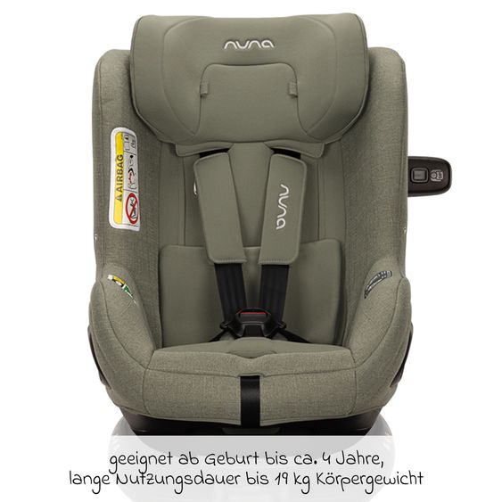 Nuna Reboarder child seat TODL next i-Size 360° incl. Base Curve rotatable from birth to 4 years (40 cm - 105 cm) with seat reducer, padding protection & play animal - Pine