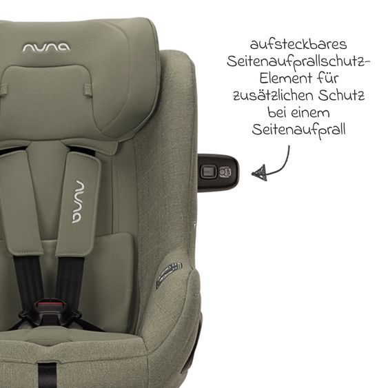 Nuna Reboarder child seat TODL next i-Size 360° incl. Base Curve rotatable from birth to 4 years (40 cm - 105 cm) with seat reducer, padding protection & play animal - Pine