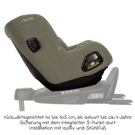Nuna Reboarder child seat TODL next i-Size 360° incl. Base Curve rotatable from birth to 4 years (40 cm - 105 cm) with seat reducer, padding protection & play animal - Pine