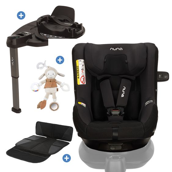 Nuna Reboarder child seat TODL next i-Size 360° incl. Base Curve rotatable from birth to 4 years (40 cm - 105 cm) with seat reducer, padding protection & play animal - Thunder