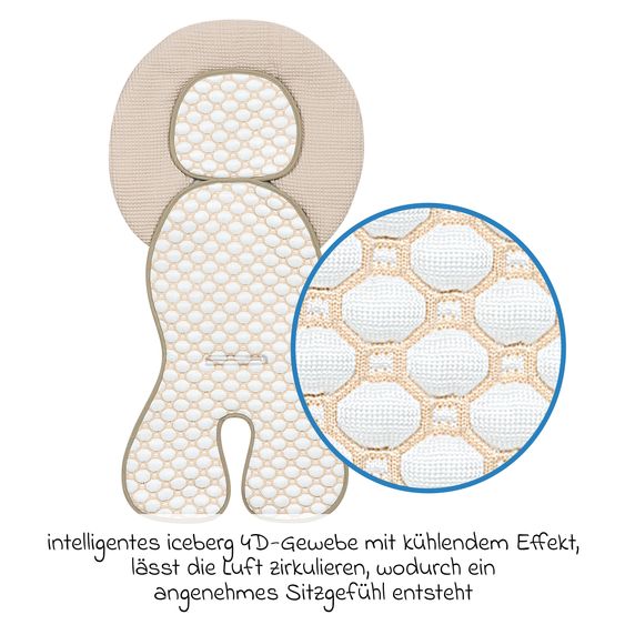 Odenwälder Infant car seat pad with iceberg 4D fabric - cooling for a comfortable seat - sand