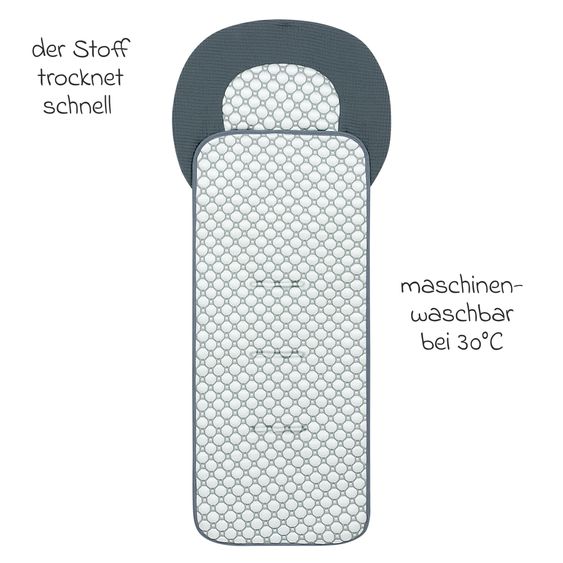 Odenwälder Stroller pad with iceberg-4D fabric - cooling for a comfortable sitting experience - Grey