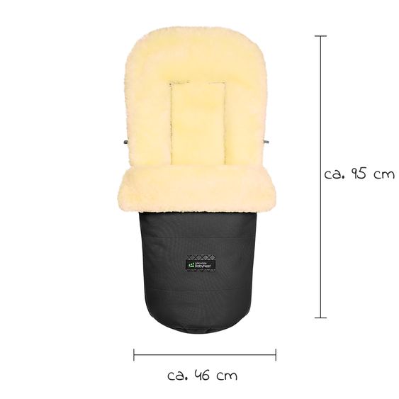 Odenwälder Lammfell-Fußsack Leon Plus für Kinderwagen, Sportwagen & Buggy - Black