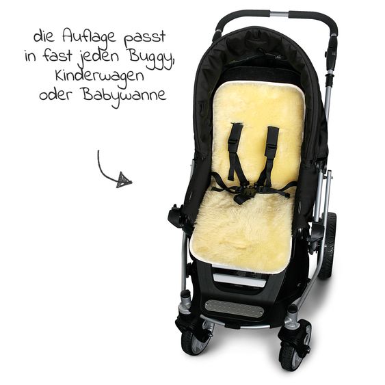 Odenwälder Lammfellauflage für Buggys & Kinderwagen mit Gurtschlitze, temperaturausgleichend und kuschelweich 71 x 33 cm - Natur