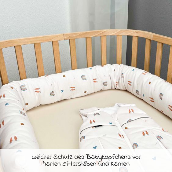 Odenwälder Nest roll jersey protects in crib and playpen 165 cm - Rainbow - Ecru