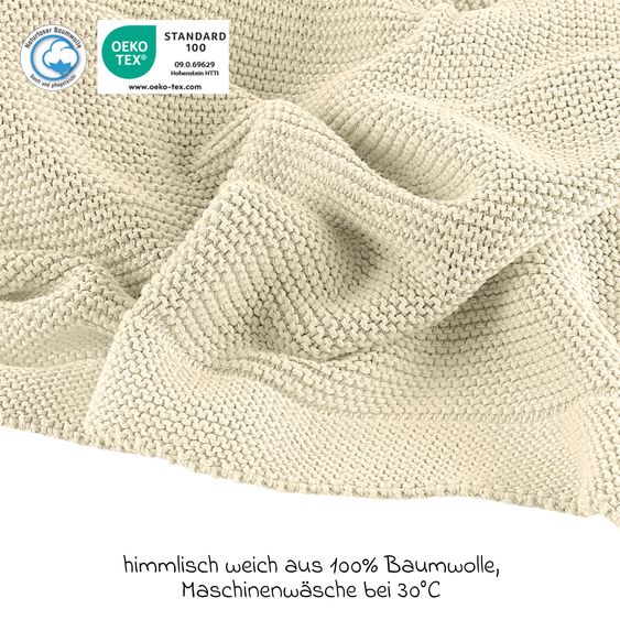 Odenwälder Knitted cuddly blanket light and breathable perfect for summer 70 x 100 - nature