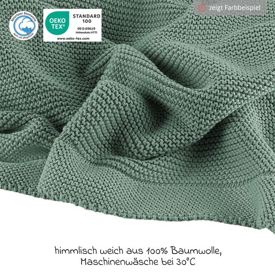 Odenwälder Lightweight and breathable knitted blanket perfect for summer 80 x 100 cm - Eucalyptus