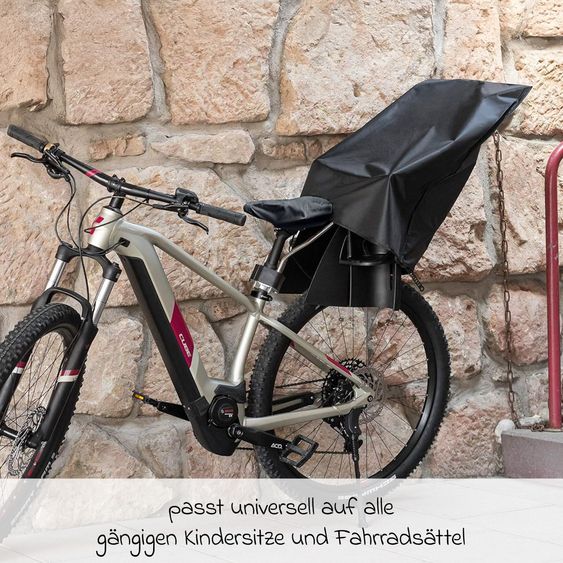 OK Baby Kinderfahrradsitz 10+ von 9 Monate bis 22 kg mit Sitzpolsterung, Bein- u. Fußschutz, verstellbare Rückenlehne inkl. Befestigung & Regenschutz - Schwarz Grau