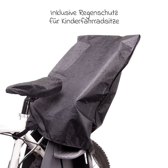 OK Baby Kinderfahrradsitz 10+ von 9 Monate bis 22 kg mit Sitzpolsterung, Bein- u. Fußschutz, verstellbare Rückenlehne inkl. Befestigung & Regenschutz - Schwarz Grau
