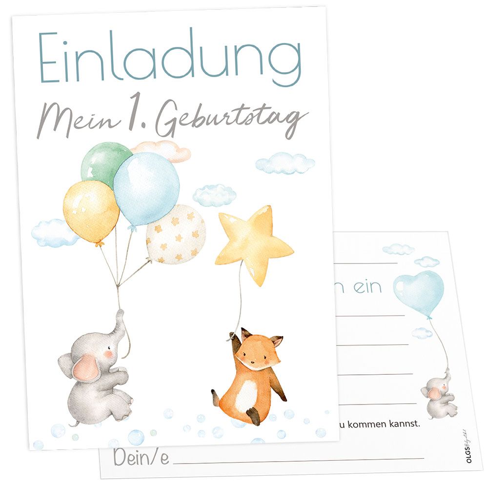 OLGS Babyartikel Einladungskarten Ballon Party - Junge