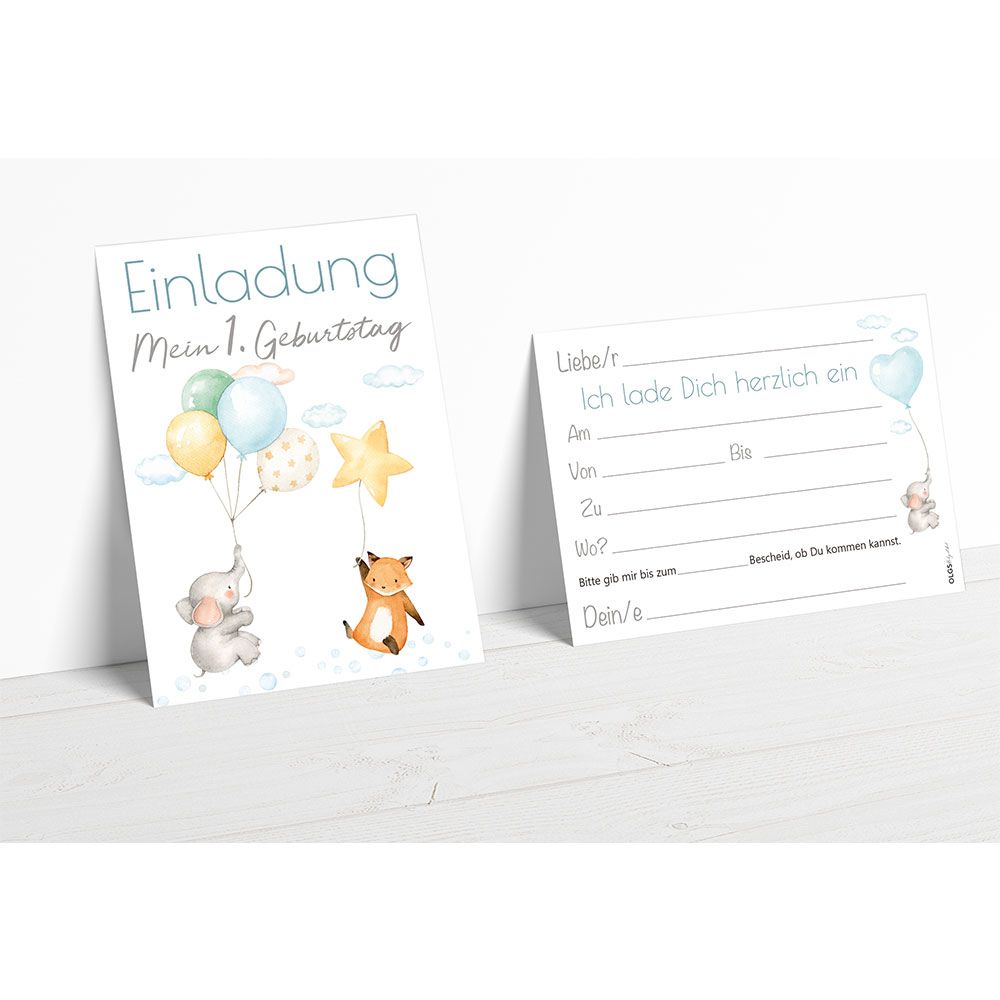 OLGS Babyartikel Einladungskarten Ballon Party - Junge