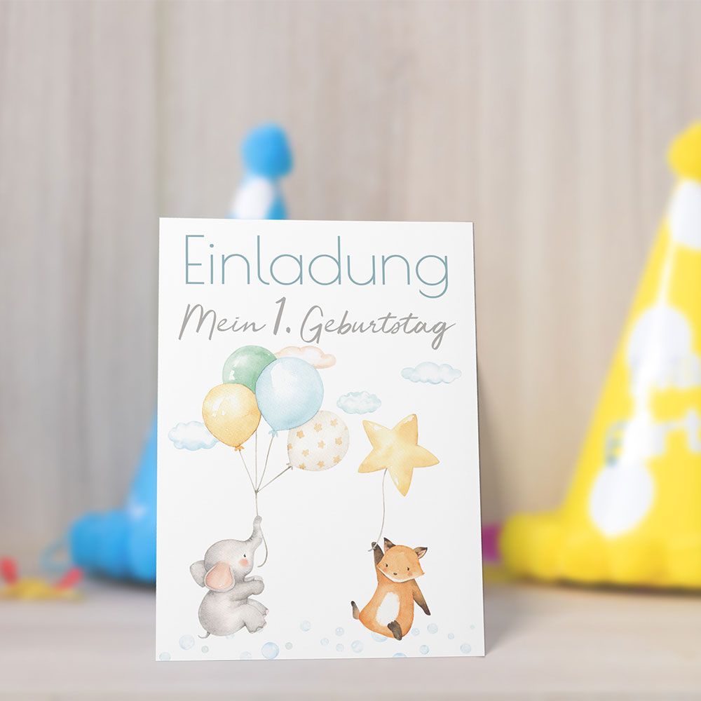 OLGS Babyartikel Einladungskarten Ballon Party - Junge