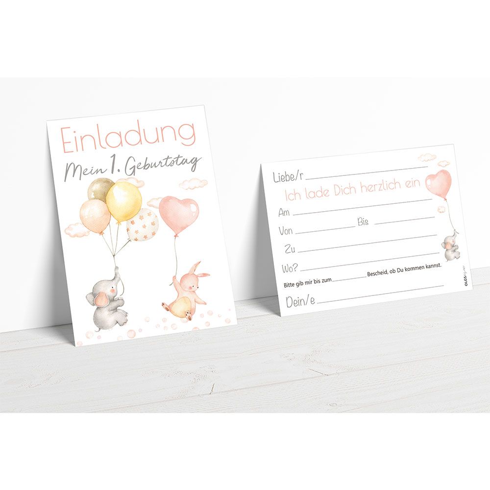OLGS Babyartikel Invitation cards balloon party - girl