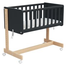 Beistell- und Multifunktionsbett 5in1 mit Rollen inkl. Matratze - Bett, Sitzbank, Stubenwagen, Schreibtisch & Spielzeugtruhe in einem - Natur-Graphit