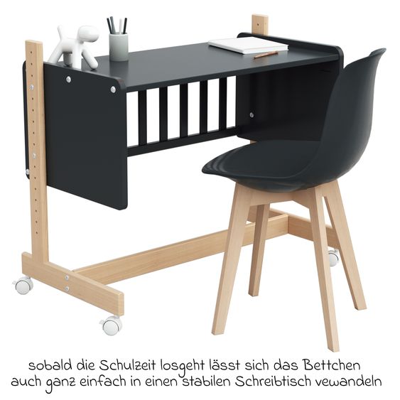 Osann Beistell- und Multifunktionsbett 5in1 mit Rollen inkl. Matratze - Bett, Sitzbank, Stubenwagen, Schreibtisch & Spielzeugtruhe in einem - Natur-Graphit