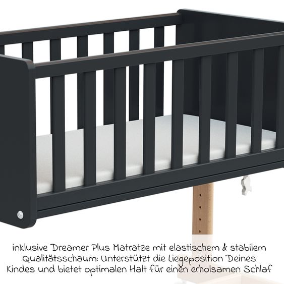 Osann Beistell- und Multifunktionsbett 5in1 mit Rollen inkl. Matratze - Bett, Sitzbank, Stubenwagen, Schreibtisch & Spielzeugtruhe in einem - Natur-Graphit