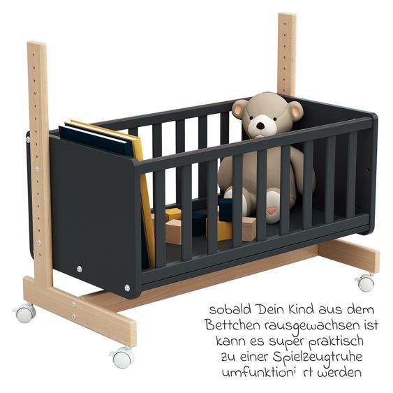 Osann Beistell- und Multifunktionsbett 5in1 mit Rollen inkl. Matratze - Bett, Sitzbank, Stubenwagen, Schreibtisch & Spielzeugtruhe in einem - Natur-Graphit