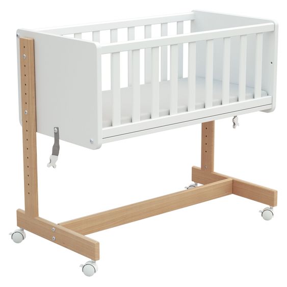 Osann Beistell- und Multifunktionsbett 5in1 mit Rollen inkl. Matratze - Bett, Sitzbank, Stubenwagen, Schreibtisch & Spielzeugtruhe in einem - Natur-Weiß