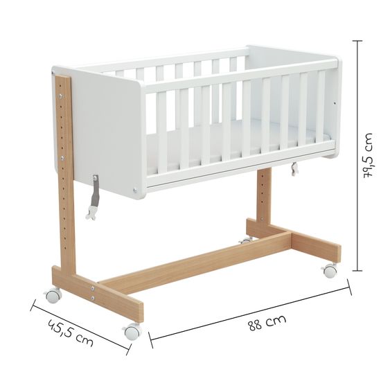 Osann Beistell- und Multifunktionsbett 5in1 mit Rollen inkl. Matratze - Bett, Sitzbank, Stubenwagen, Schreibtisch & Spielzeugtruhe in einem - Natur-Weiß