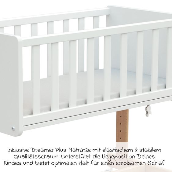 Osann Beistell- und Multifunktionsbett 5in1 mit Rollen inkl. Matratze - Bett, Sitzbank, Stubenwagen, Schreibtisch & Spielzeugtruhe in einem - Natur-Weiß