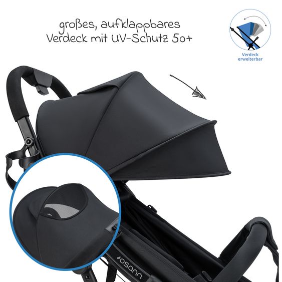 Osann Buggy & Pushchair Vegas up to 22 kg with Auto-Fold function, reclining position incl. cupholder - Carbon