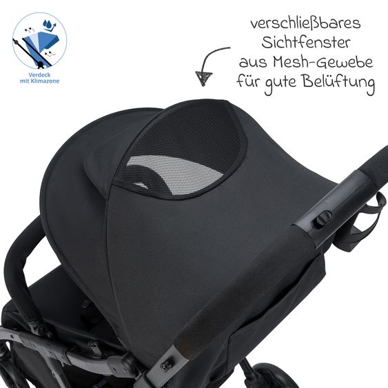 Osann Buggy & Pushchair Vegas up to 22 kg with Auto-Fold function, reclining position incl. cupholder - Carbon