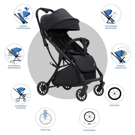 Osann Buggy & Pushchair Vegas up to 22 kg with Auto-Fold function, reclining position incl. cupholder - Carbon