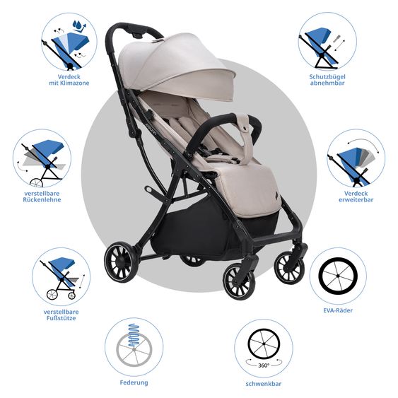 Osann Buggy & Pushchair Vegas up to 22 kg with Auto-Fold function, reclining position incl. cupholder - Wheat