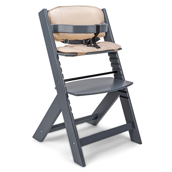 Osann Highchair Jill with safety bar, crotch strap and 3-point harness incl. cushion set cream - gray