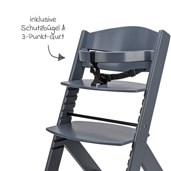 Osann Highchair Jill with safety bar, crotch strap and 3-point harness incl. cushion set cream - gray