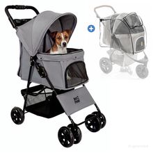 Hundebuggy mit Regenschutz bis 15 kg belastbar auch für Katzen & andere kleine Haustiere - My Friend - Grau