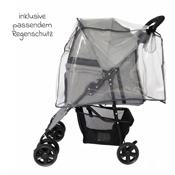 Osann Hundebuggy mit Regenschutz bis 15 kg belastbar auch für Katzen & andere kleine Haustiere - My Friend - Grau