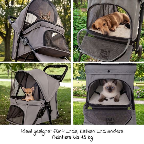 Osann Hundebuggy mit Regenschutz bis 15 kg belastbar auch für Katzen & andere kleine Haustiere - My Friend - Grau