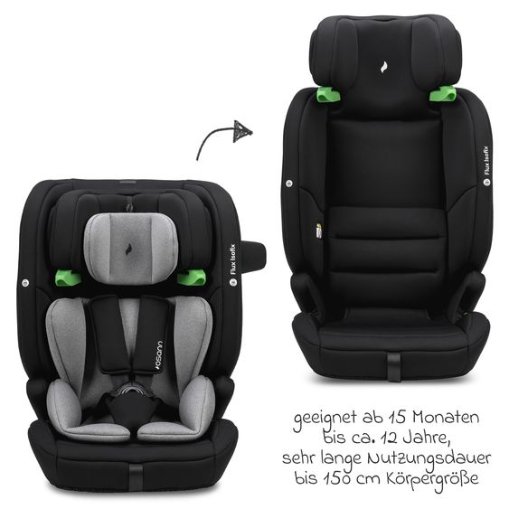 Osann Flux Isofix i-Size child car seat from 9 months - 12 years (76 cm - 150 cm) with Isofix & Top-Tether - Grey Melange