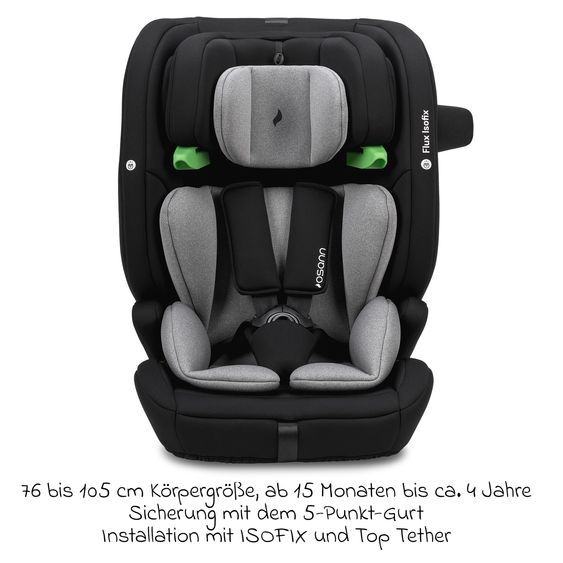 Osann Flux Isofix i-Size child car seat from 9 months - 12 years (76 cm - 150 cm) with Isofix & Top-Tether - Grey Melange