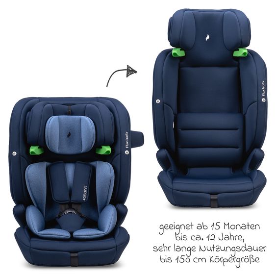 Osann Flux Isofix i-Size child car seat from 9 months - 12 years (76 cm - 150 cm) with Isofix & Top-Tether - Navy Melange