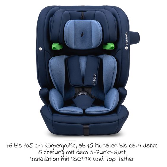 Osann Flux Isofix i-Size child car seat from 9 months - 12 years (76 cm - 150 cm) with Isofix & Top-Tether - Navy Melange