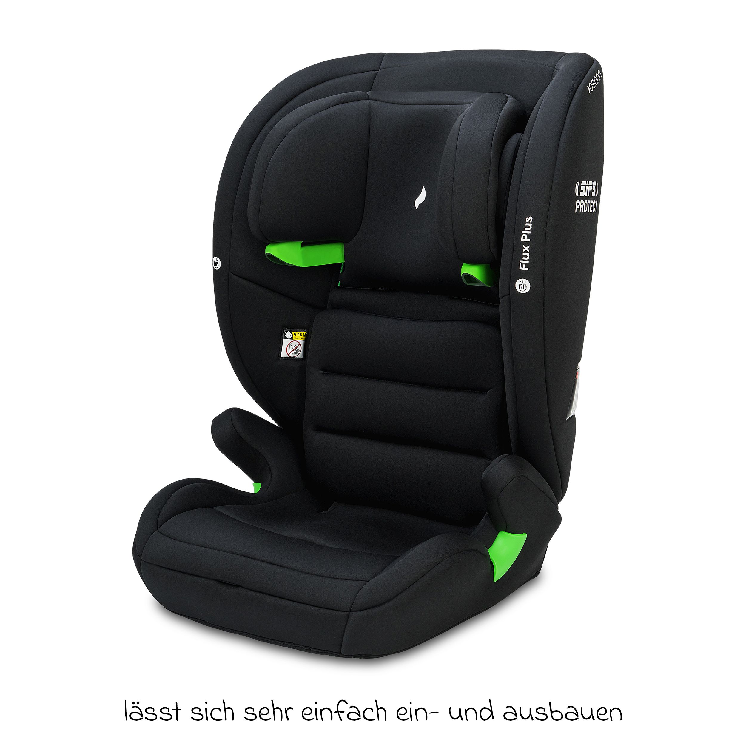 OSANN Flux Plus I-Size: Seggiolino Auto 76-150 Cm (15 Mesi-12 Anni) Con Schienale Regolabile E Protezione Laterale, Colore Nero/Grigio