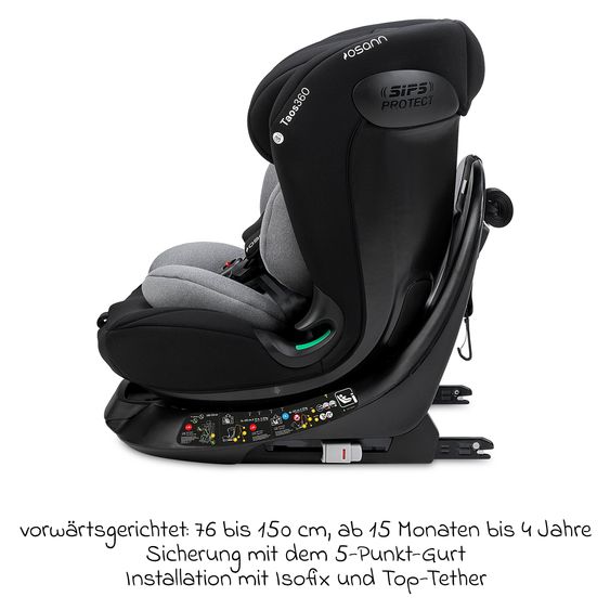 Osann Child seat reboarder Taos 360 from birth - 12 years (40 cm - 150 cm) rotatable incl. Isofix base & top tether - Grey Melange