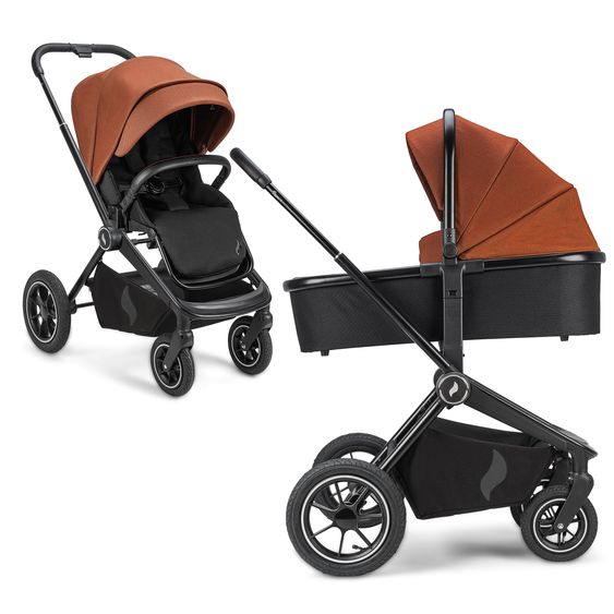 Osann Kombi-Kinderwagen Vamos bis 22 kg belastbar mit Luftreifen, Teleskopschieber, umsetzbare Sitzeinheit, Babywanne mit Matratze, Insektenschutz & Regenschutz - Caramel