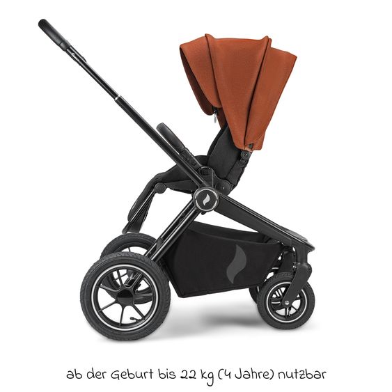 Osann Kombi-Kinderwagen Vamos bis 22 kg belastbar mit Luftreifen, Teleskopschieber, umsetzbare Sitzeinheit, Babywanne mit Matratze, Insektenschutz & Regenschutz - Caramel