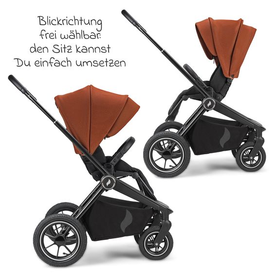 Osann Kombi-Kinderwagen Vamos bis 22 kg belastbar mit Luftreifen, Teleskopschieber, umsetzbare Sitzeinheit, Babywanne mit Matratze, Insektenschutz & Regenschutz - Caramel