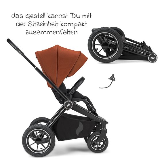 Osann Kombi-Kinderwagen Vamos bis 22 kg belastbar mit Luftreifen, Teleskopschieber, umsetzbare Sitzeinheit, Babywanne mit Matratze, Insektenschutz & Regenschutz - Caramel