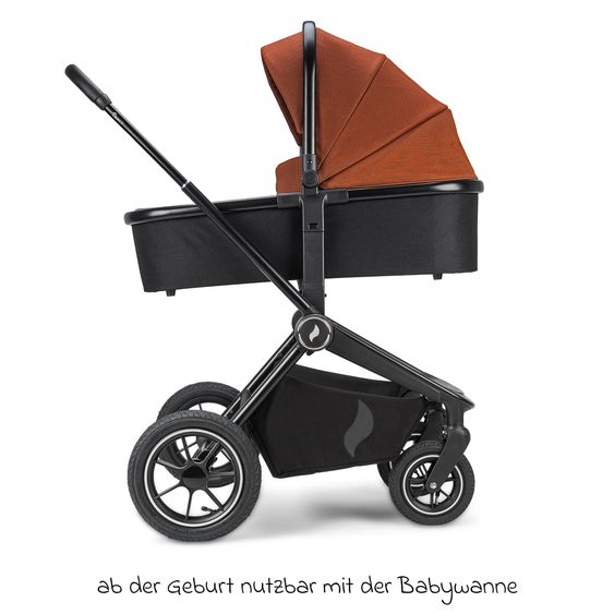 Osann Kombi-Kinderwagen Vamos bis 22 kg belastbar mit Luftreifen, Teleskopschieber, umsetzbare Sitzeinheit, Babywanne mit Matratze, Insektenschutz & Regenschutz - Caramel